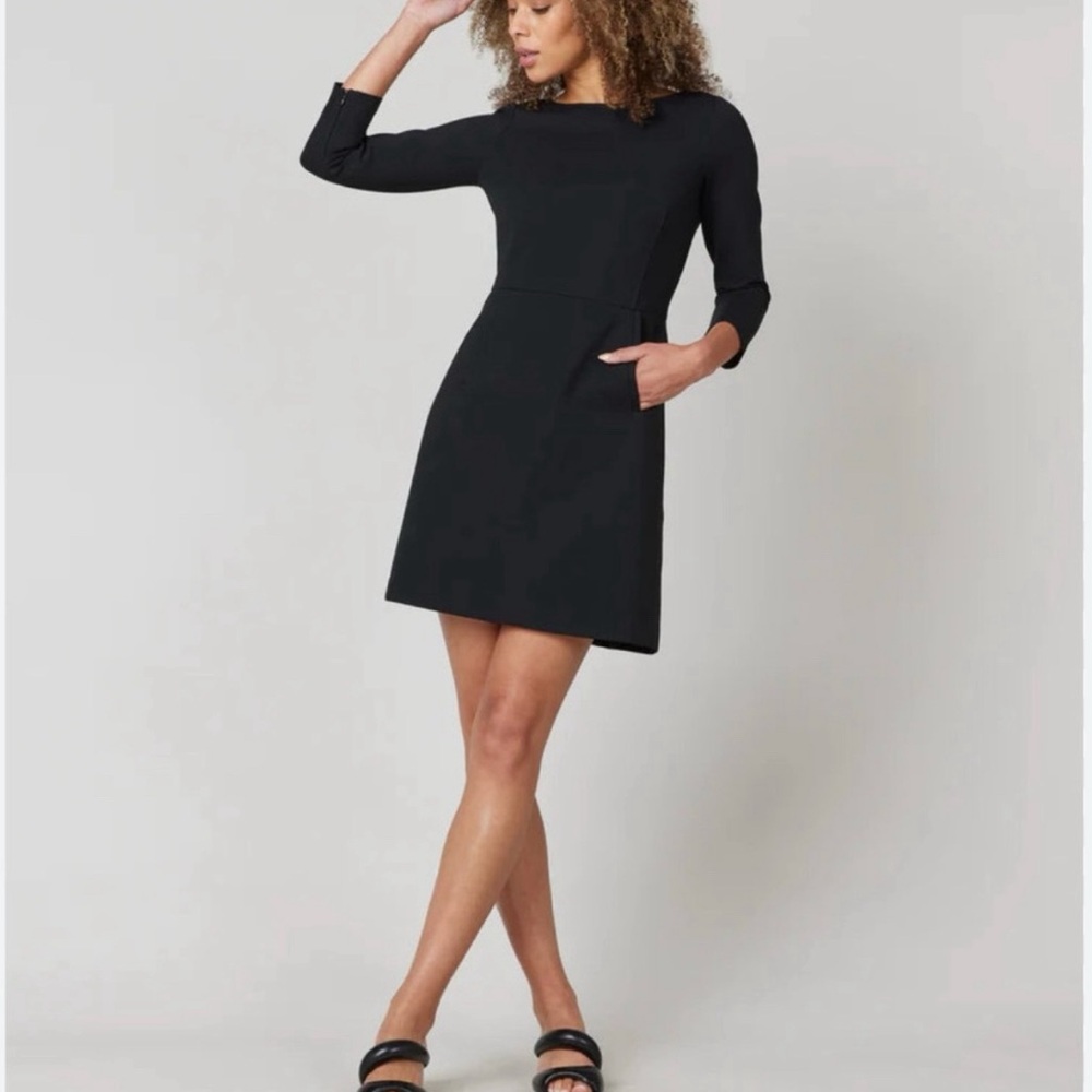 Spanx Dress Womens Small The Perfect A-Line 3/4 Sleeve Black Shift Career Work